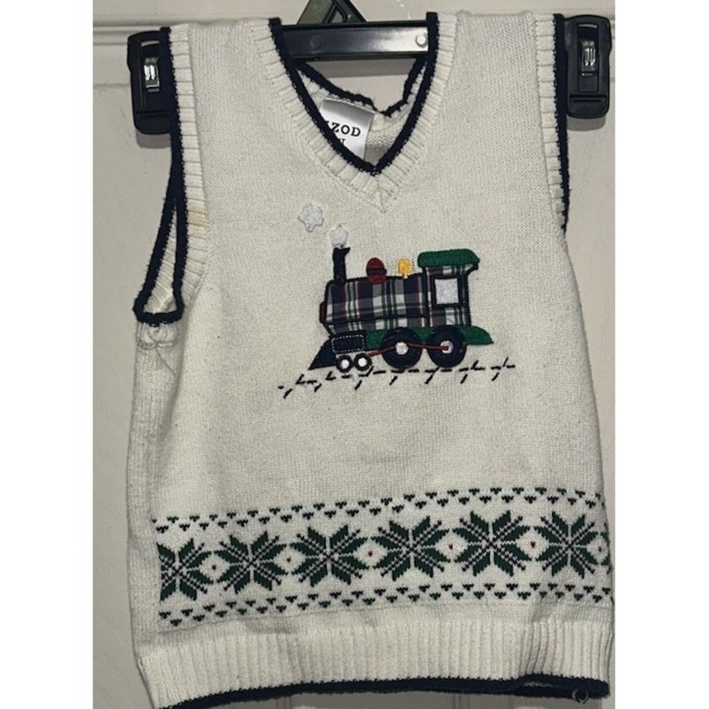 Izod Train Snowflake Knit Vest  Fair Isle V-Neck Kid/Toddler Christmas Sz 4T